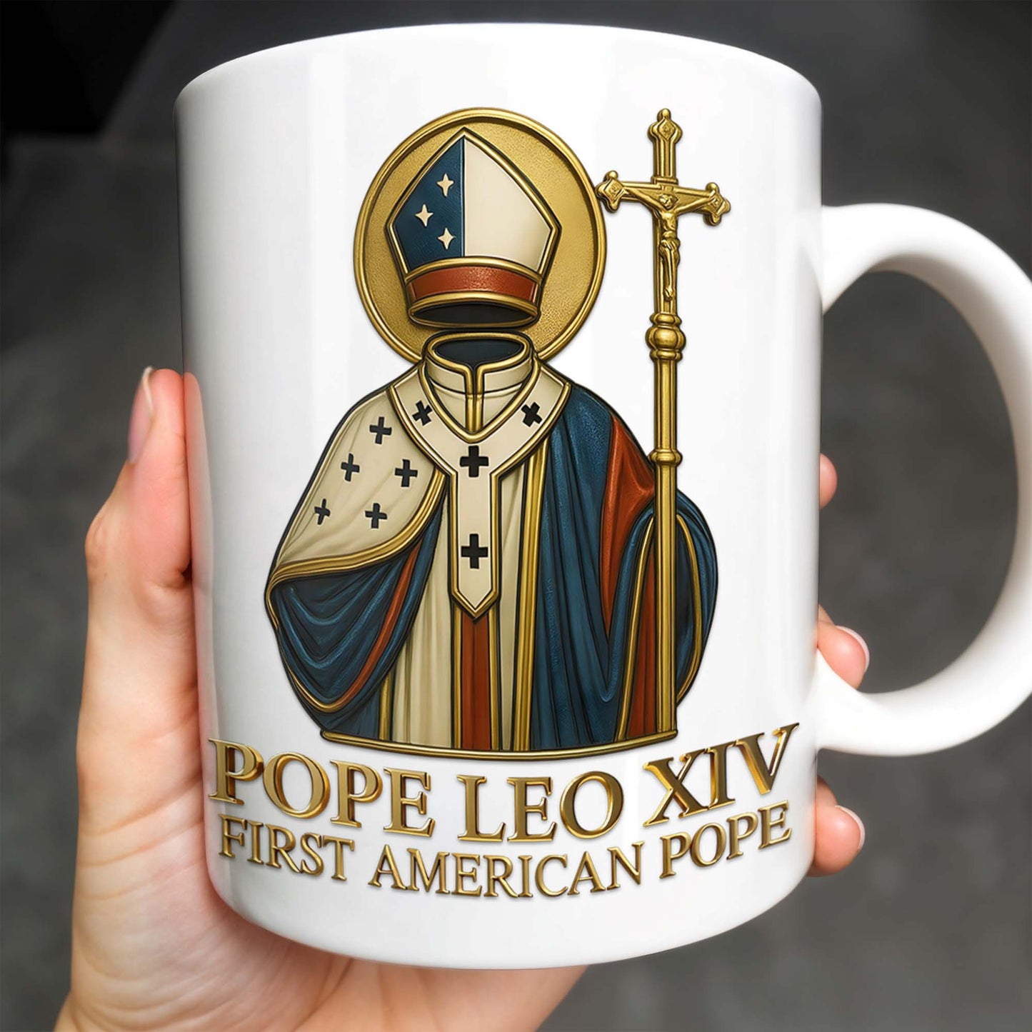 Pope Leo XIV First American Pope, Religious Attire and Cross - Personalized Custom Coffee Mug - FTH095_MG