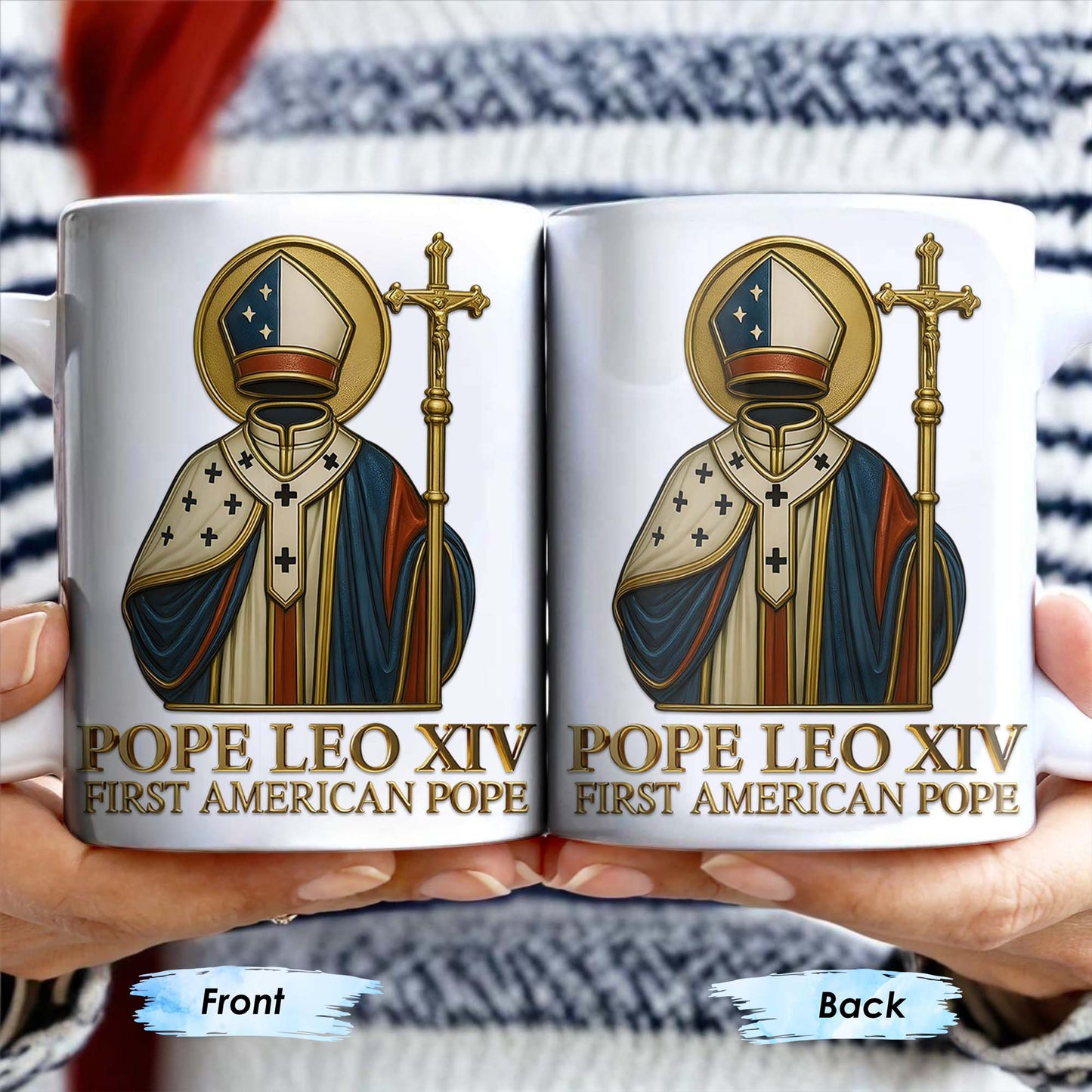 Pope Leo XIV First American Pope, Religious Attire and Cross - Personalized Custom Coffee Mug - FTH095_MG
