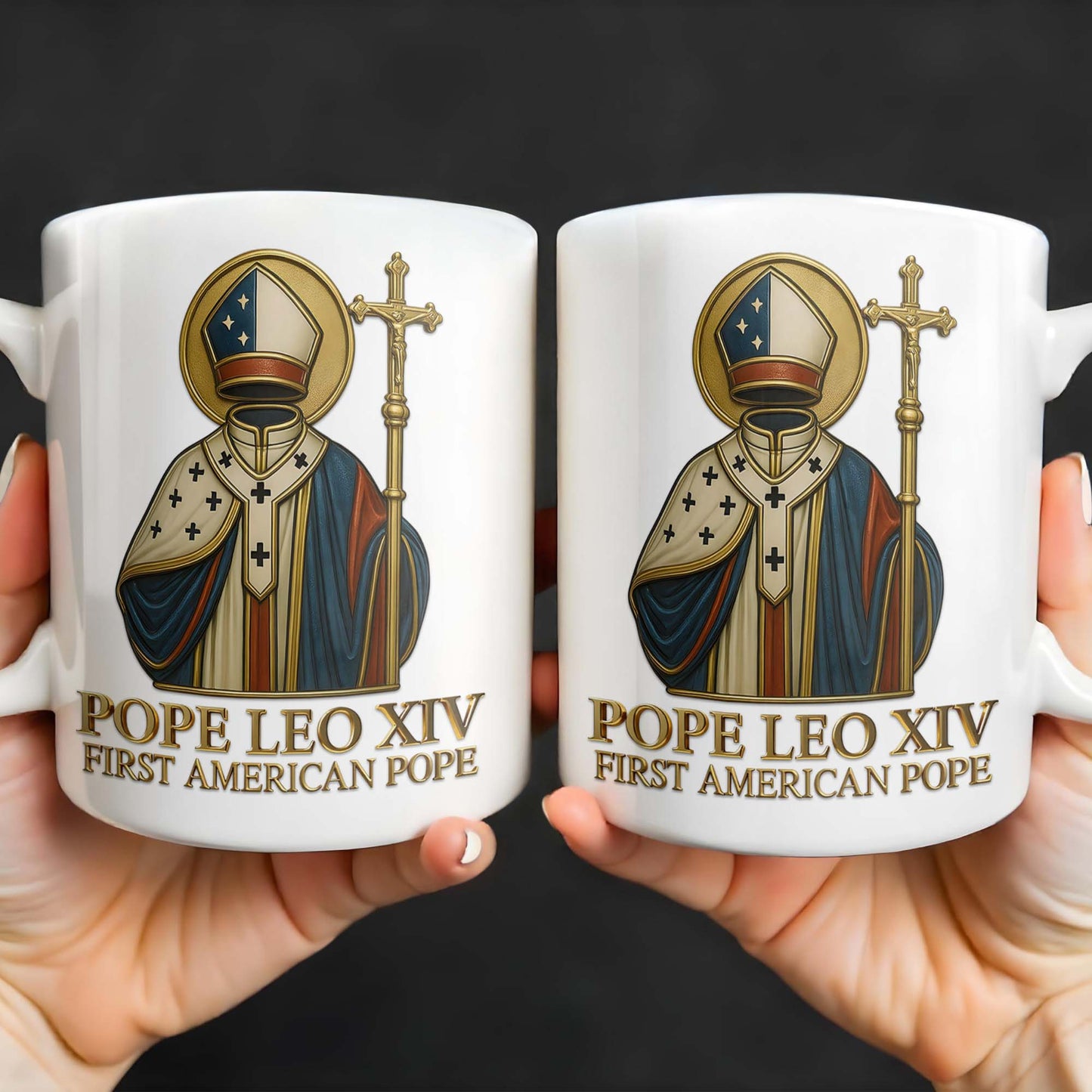 Pope Leo XIV First American Pope, Religious Attire and Cross - Personalized Custom Coffee Mug - FTH095_MG