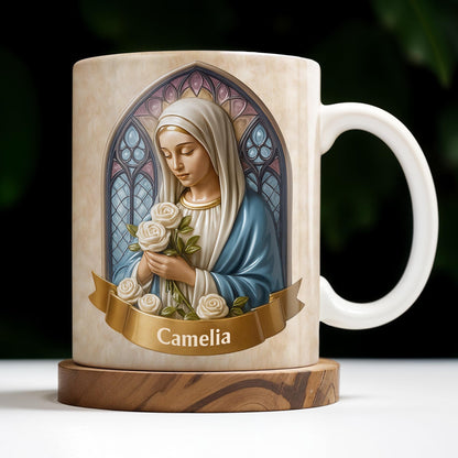 Celebrate Faith and Devotion, Stained Glass Religious Figure - Personalized Custom Coffee Mug - FTH098_MG