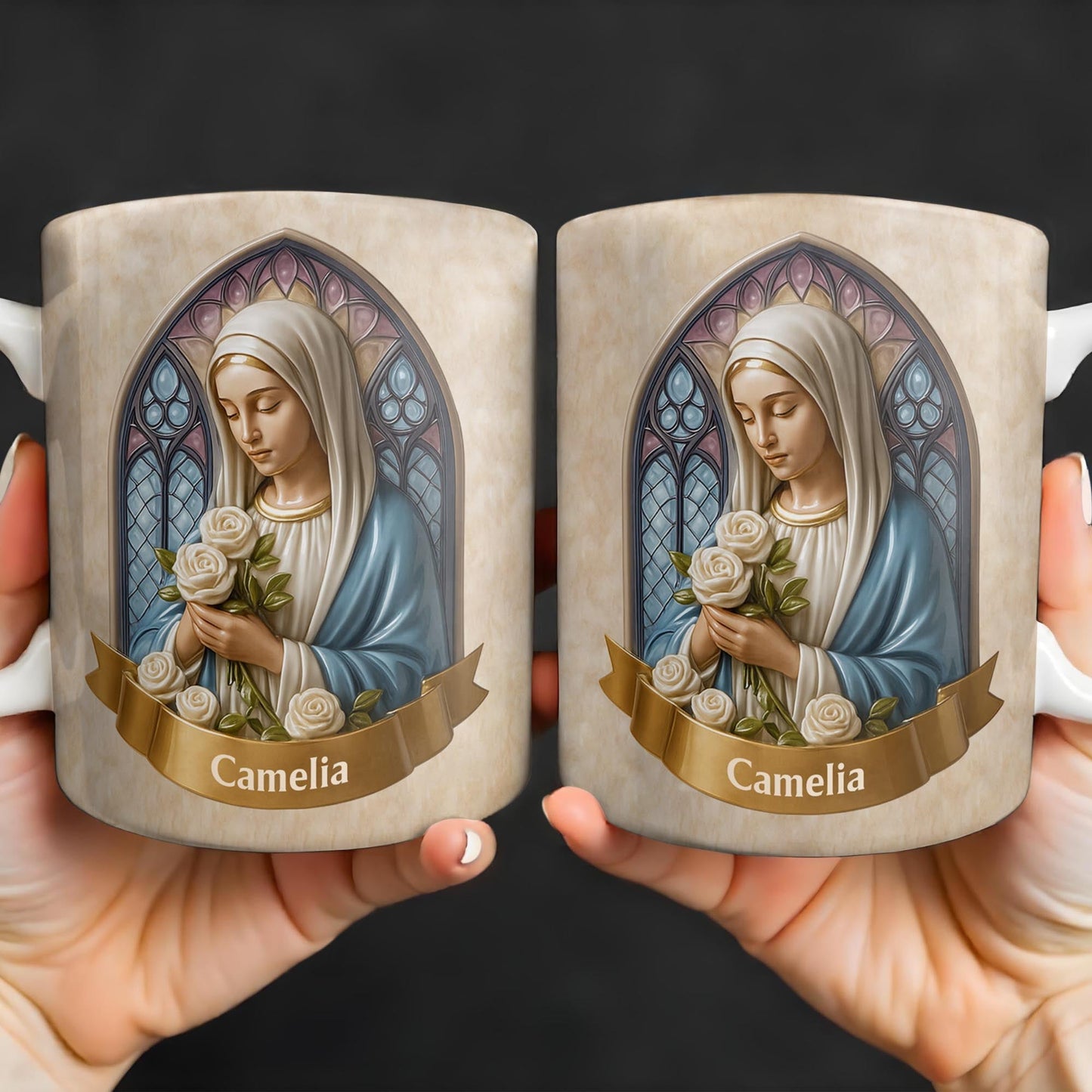 Celebrate Faith and Devotion, Stained Glass Religious Figure - Personalized Custom Coffee Mug - FTH098_MG