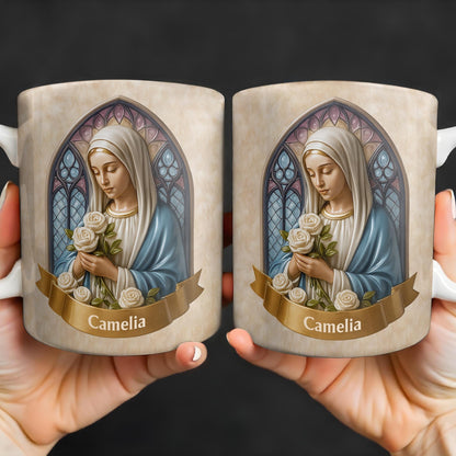 Celebrate Faith and Devotion, Stained Glass Religious Figure - Personalized Custom Coffee Mug - FTH098_MG