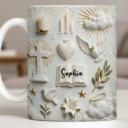 Celebrate Spirituality With Symbols Of Faith Including Cross And Dove - Personalized Custom Coffee Mug - FTH124_MG