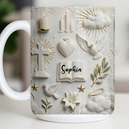 Celebrate Spirituality With Symbols Of Faith Including Cross And Dove - Personalized Custom Coffee Mug - FTH124_MG