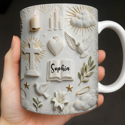 Celebrate Spirituality With Symbols Of Faith Including Cross And Dove - Personalized Custom Coffee Mug - FTH124_MG