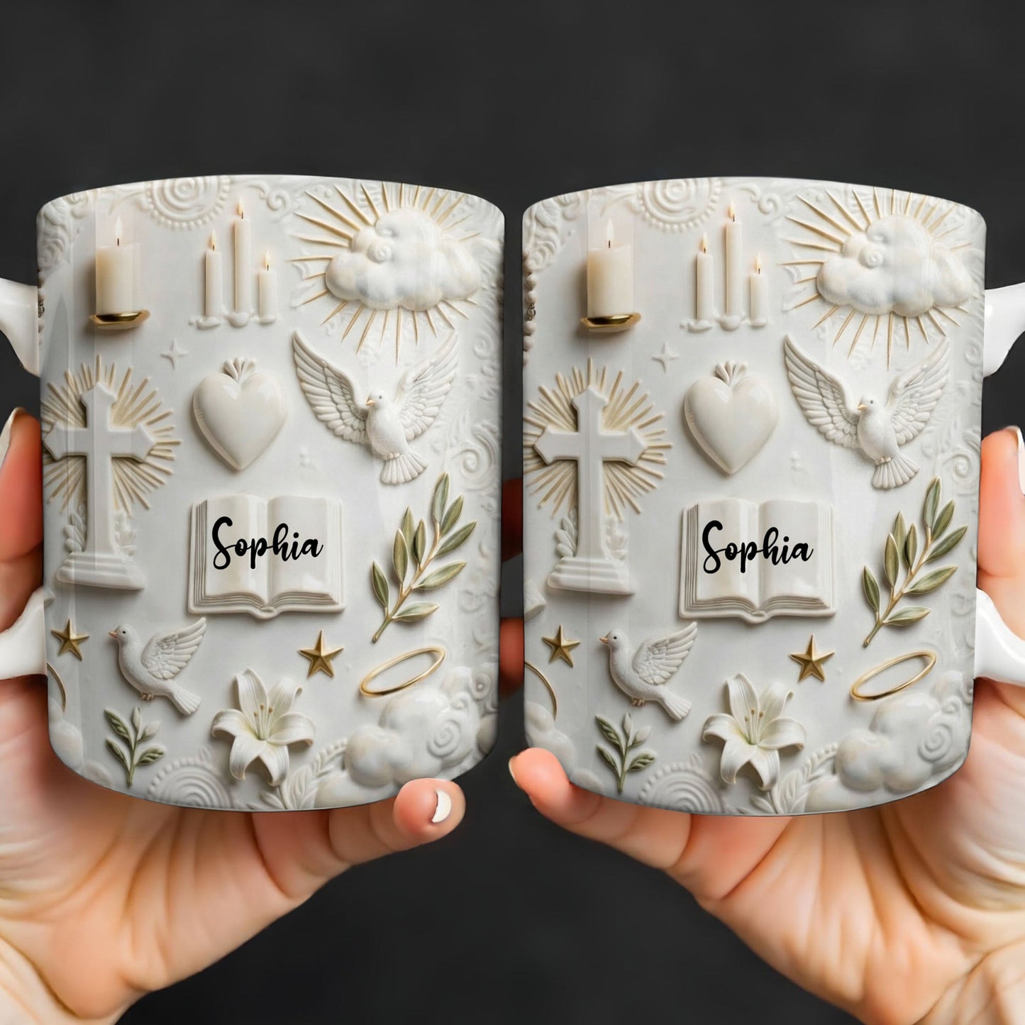 Celebrate Spirituality With Symbols Of Faith Including Cross And Dove - Personalized Custom Coffee Mug - FTH124_MG