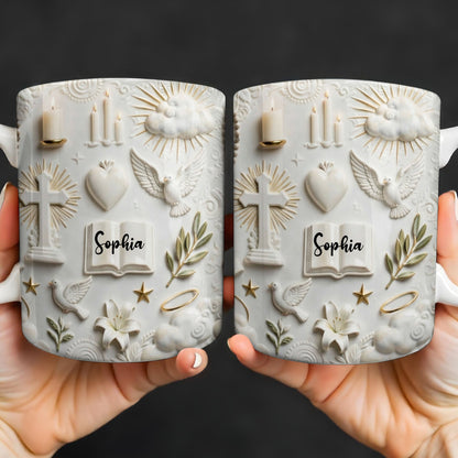 Celebrate Spirituality With Symbols Of Faith Including Cross And Dove - Personalized Custom Coffee Mug - FTH124_MG