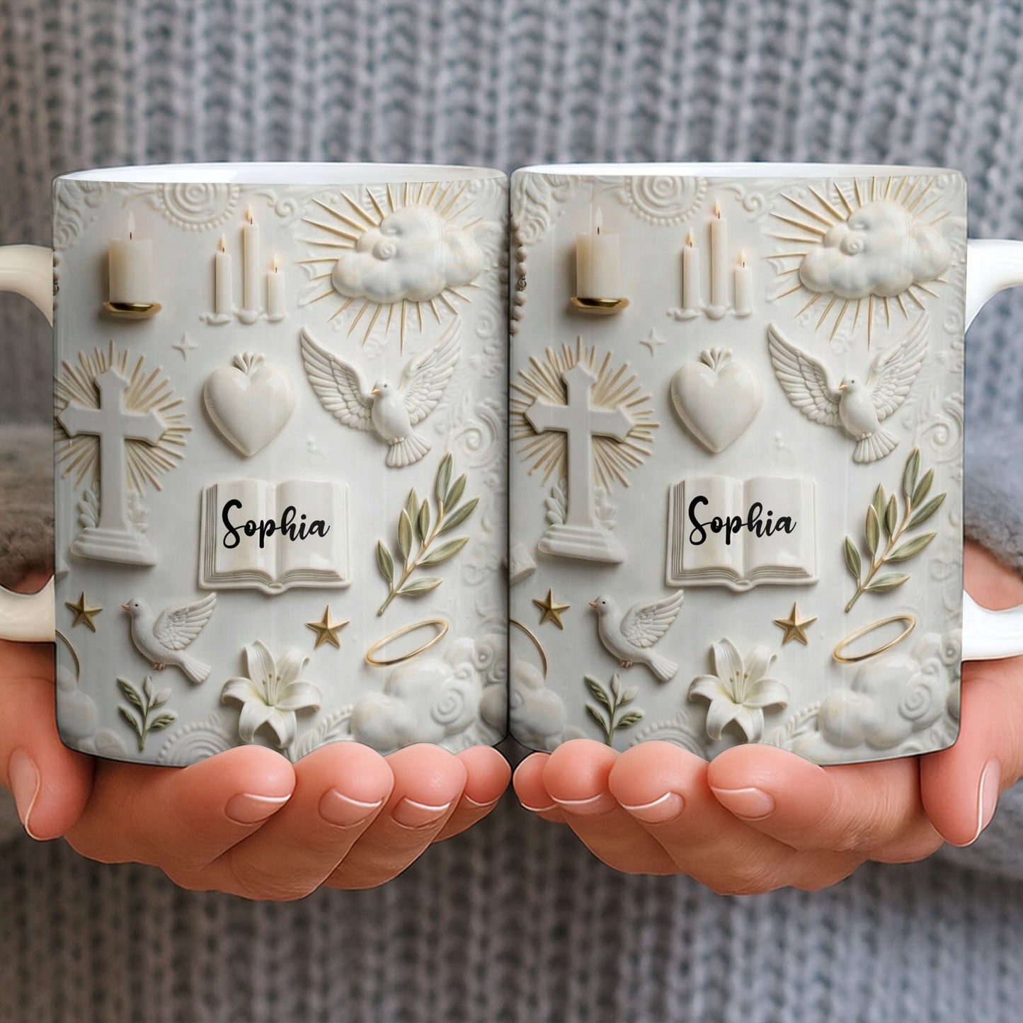Celebrate Spirituality With Symbols Of Faith Including Cross And Dove - Personalized Custom Coffee Mug - FTH124_MG