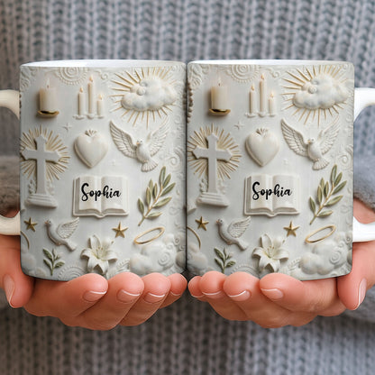 Celebrate Spirituality With Symbols Of Faith Including Cross And Dove - Personalized Custom Coffee Mug - FTH124_MG