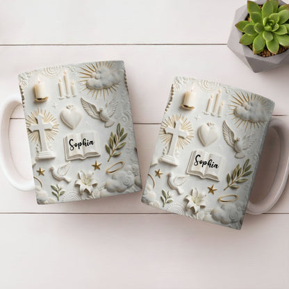 Celebrate Spirituality With Symbols Of Faith Including Cross And Dove - Personalized Custom Coffee Mug - FTH124_MG