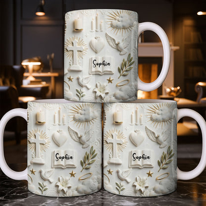 Celebrate Spirituality With Symbols Of Faith Including Cross And Dove - Personalized Custom Coffee Mug - FTH124_MG