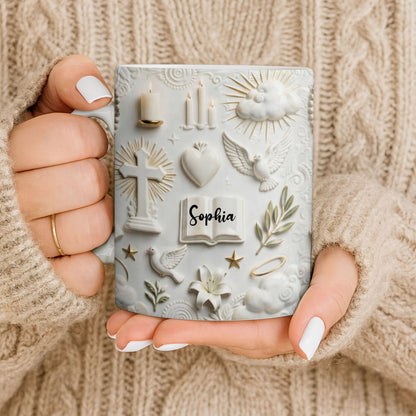 Celebrate Spirituality With Symbols Of Faith Including Cross And Dove - Personalized Custom Coffee Mug - FTH124_MG