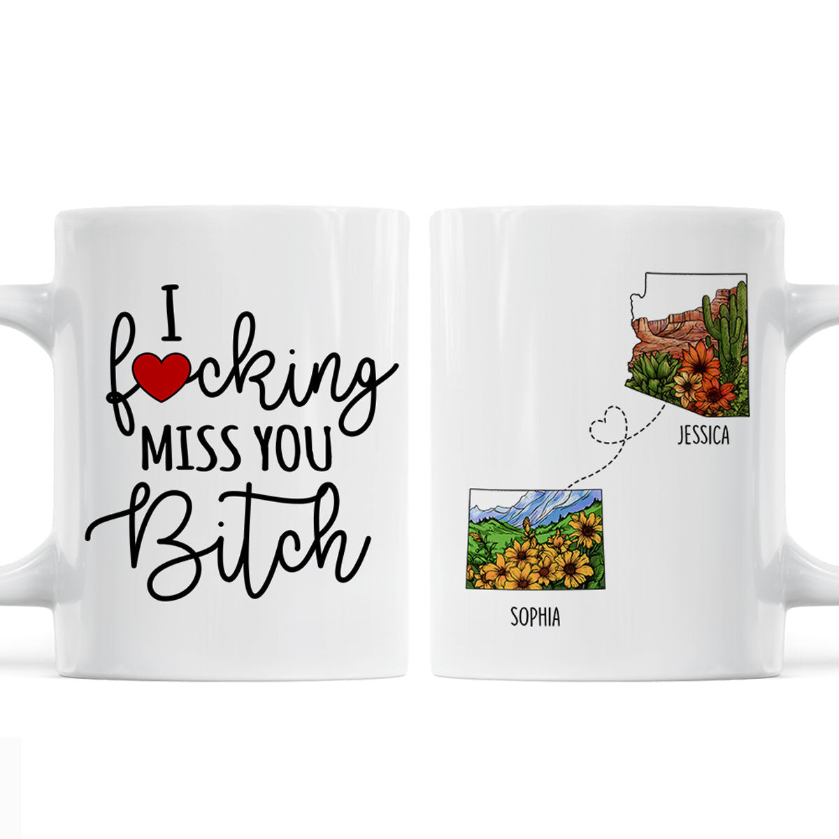 Long Distance Best Friend Moving Gift Watercolor Wildflower State Map Personalized Mug
