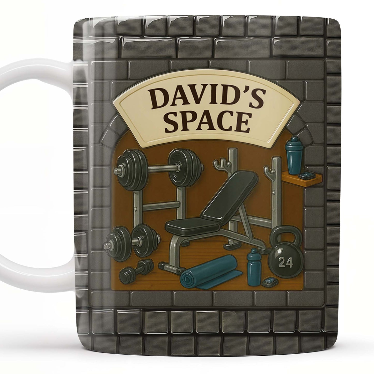David's Space, Gym Equipment and Dumbbells - Personalized Custom Coffee Mug - FTN009_MG