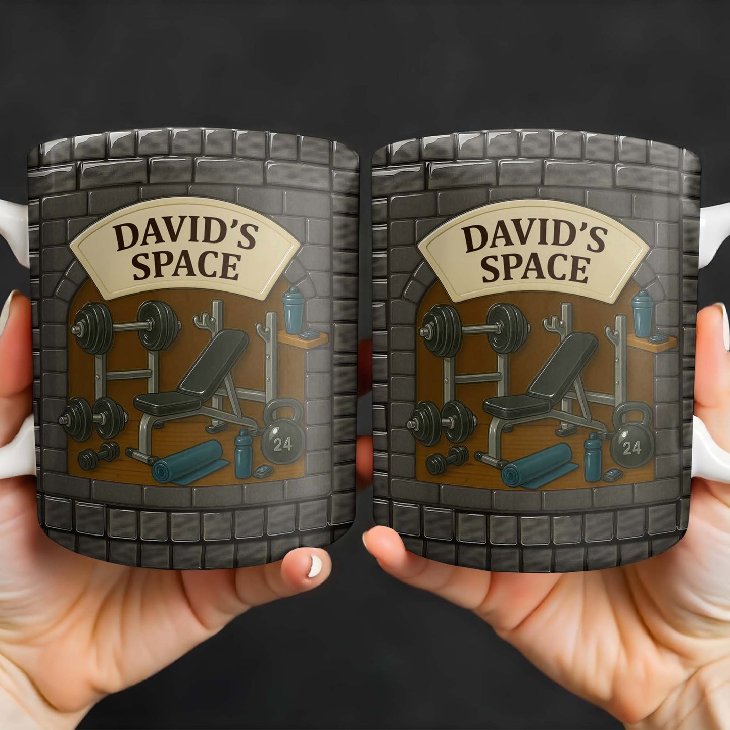 David's Space, Gym Equipment and Dumbbells - Personalized Custom Coffee Mug - FTN009_MG