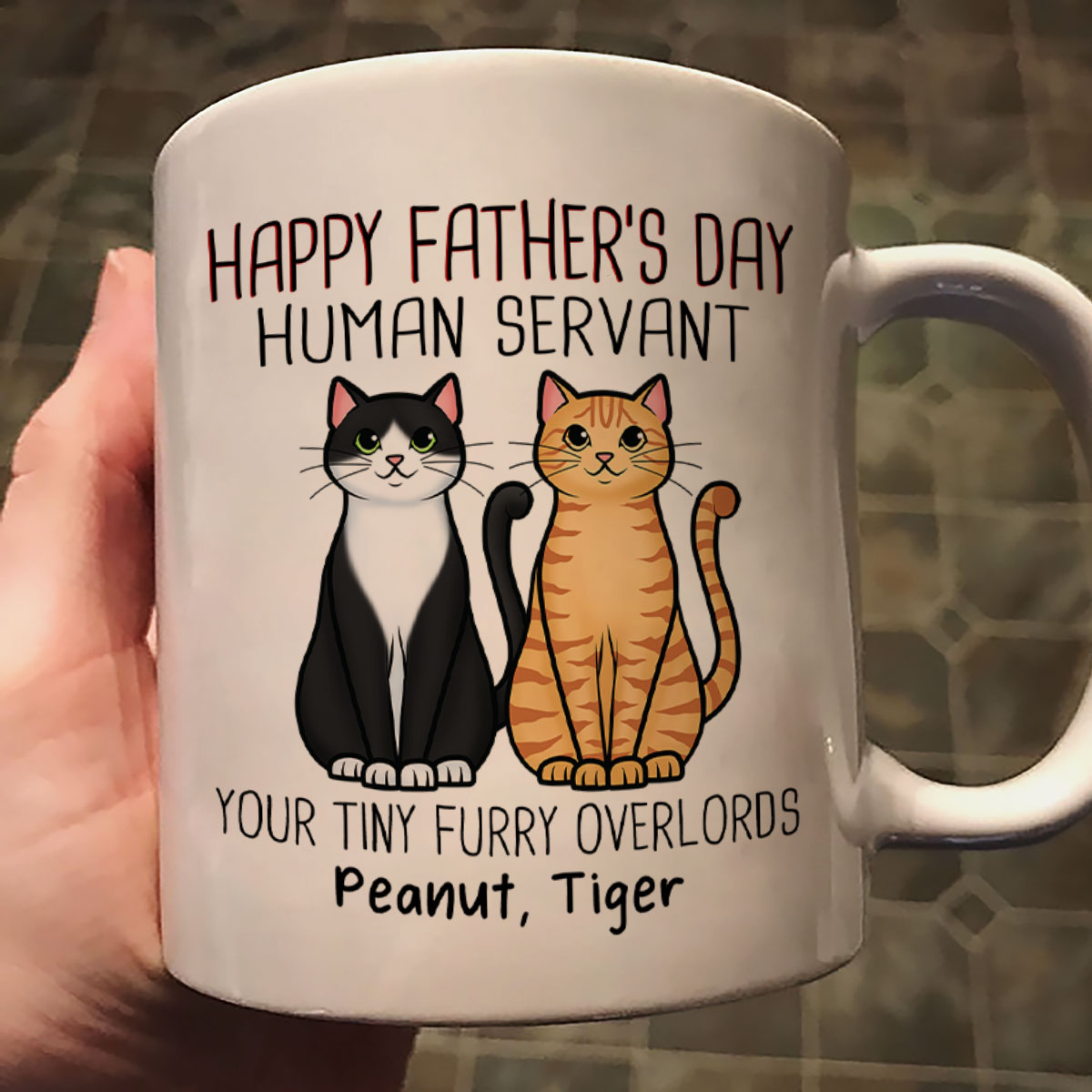 Cute Sitting Cats Happy Father's Day Human Servant Personalized Mug