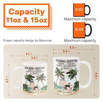F*cking Quitter Oops I Mean Happy Retirement Beach Scene - Personalized Mug