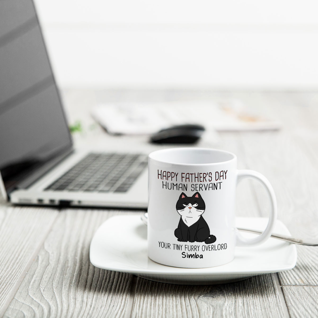 Happy Father's Day Human Servant - Personalized Mug - Gift For Cat Dad, Dad, Husband, Grandpa