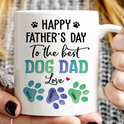 Happy Father's Day Best Dog Dad Watercolor Paws Personalized Mug
