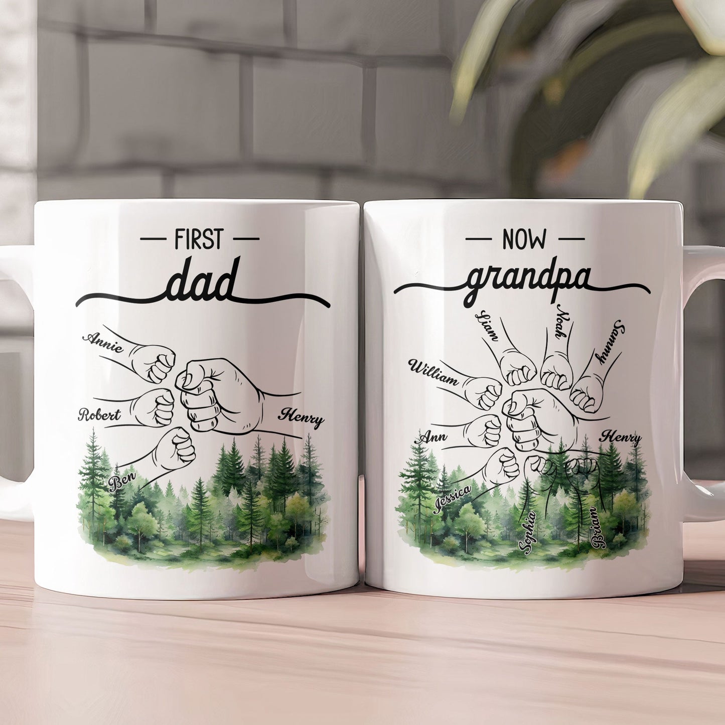 First Dad Now Grandpa - Fist Bumps With Kids' Names - Personalized Mug