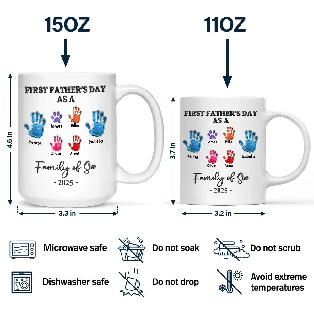 First Father's Day As A Family Of Four Handprints - 3D Inflated Effect Printed Mug, Personalized Mug