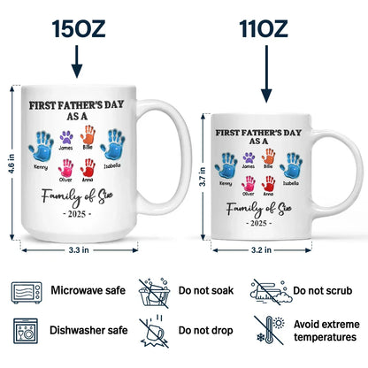 First Father's Day As A Family Of Four Handprints - 3D Inflated Effect Printed Mug, Personalized Mug