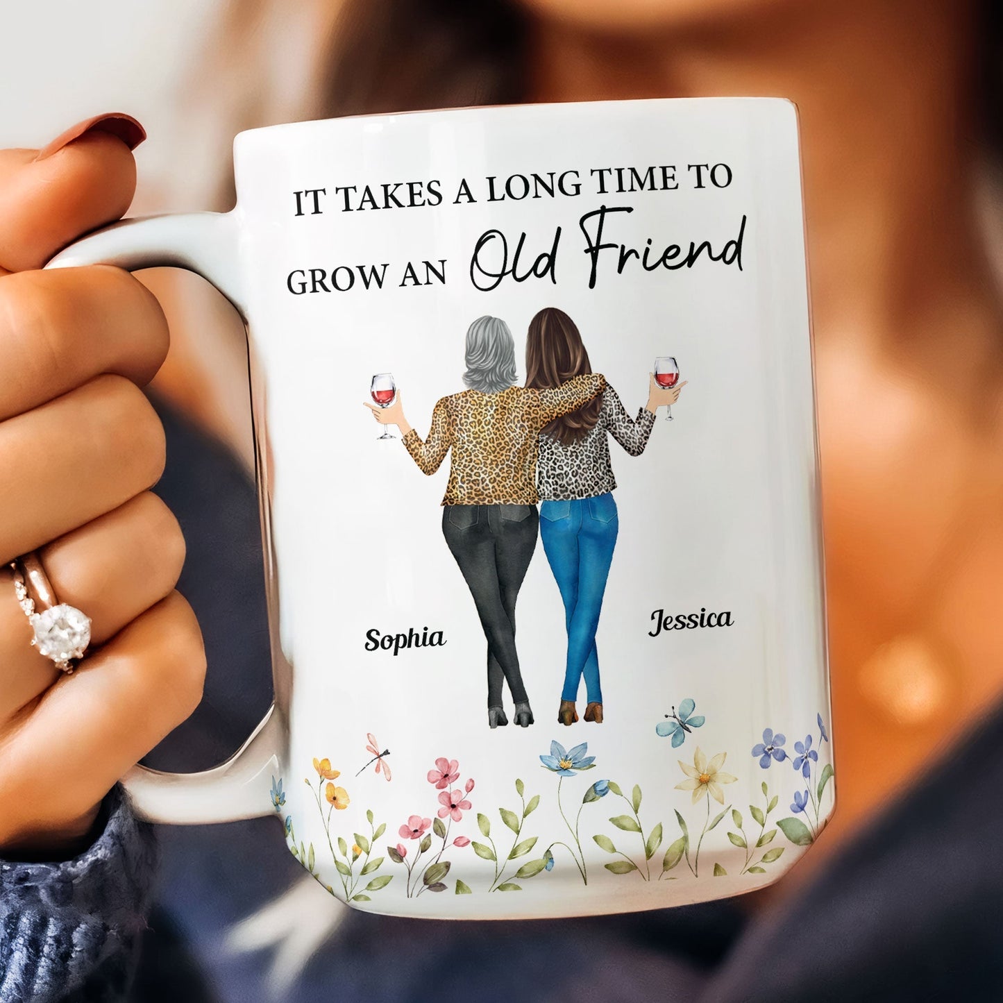 Enduring Friendship - Custom "It Takes a Long Time to Grow an Old Friend" White Ceramic Mug, Heartwarming Gift for Friends or Sisters