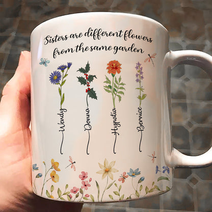 Sisters Ceramic Mug with Floral Illustration, Heartwarming Quote, Perfect Gift for Sisters
