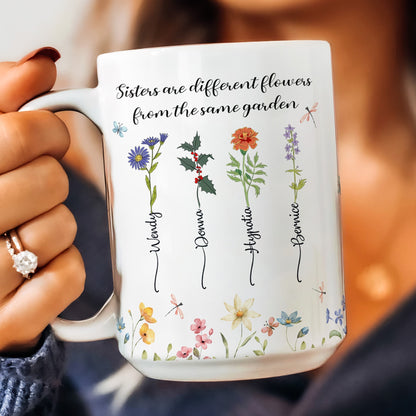 Personalized Sisters Mug with Birth Flowers Ceramic Gift