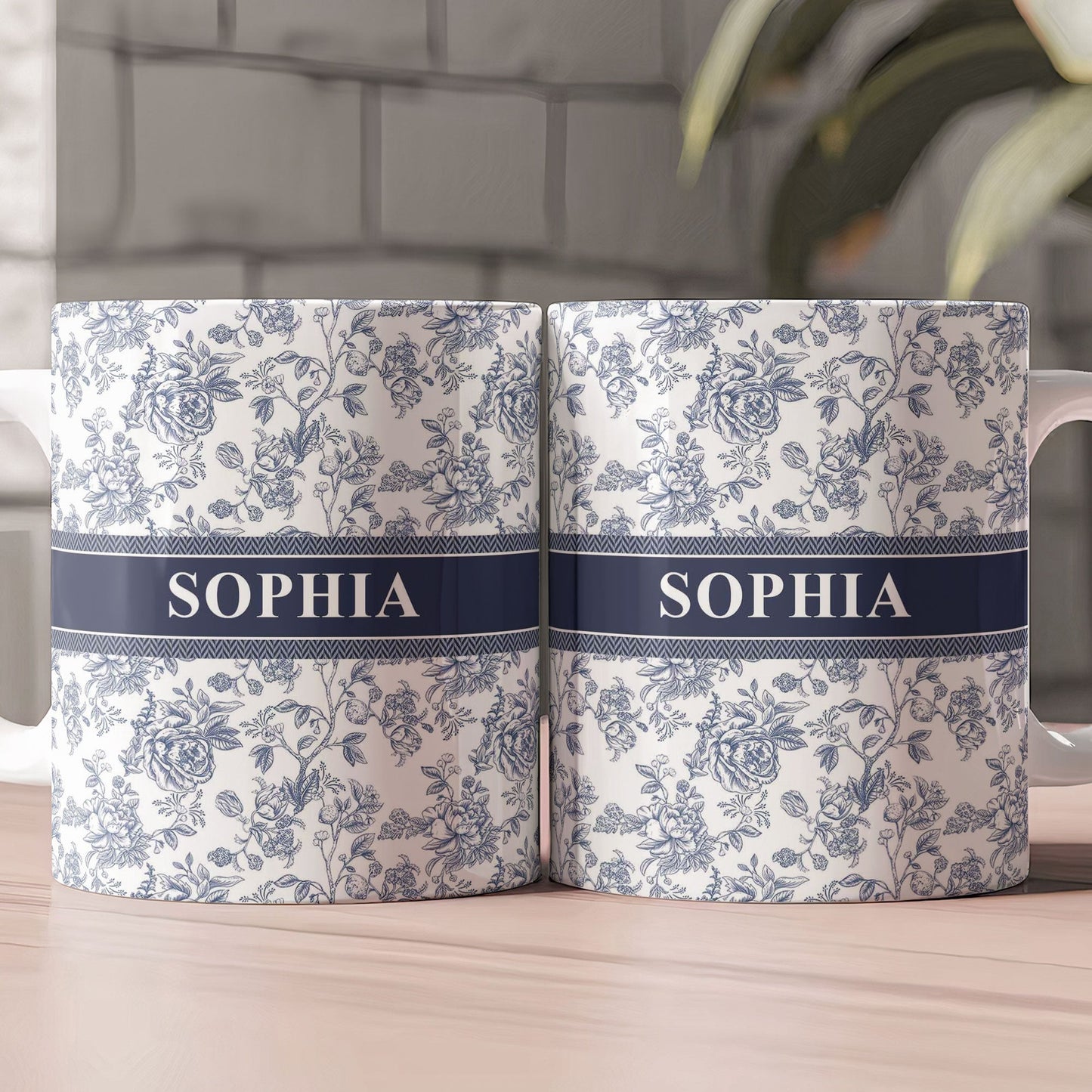 Flower Toile De Jouy Custom Color - Personalized Mug