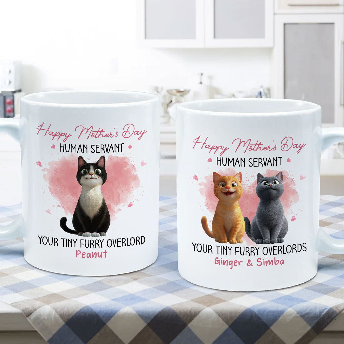 Pink Tone Happy Mother's Day Human Servant Cartoon Funny Cats Personalized Mug
