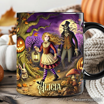 Spooky Parable Alice's Adventure in Wonderland Personalized Mug, Halloween Ceramic Gift with Custom Name