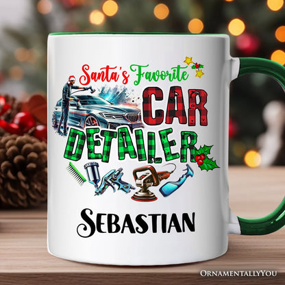 Santa's Favorite Car Detailer Personalized Mug, Christmas Appreciation Gift for Auto Detailing Experts with Custom Name