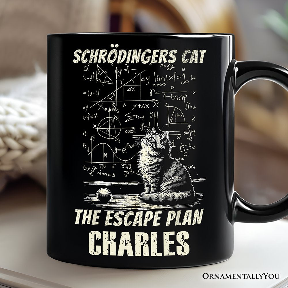 Cat The Escape Plan Physics Humor Personalized Mug, Funny Science Nerd Gift with Custom Name