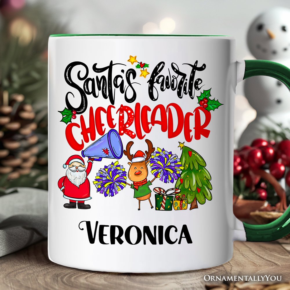 Santa's Favorite Cheerleader Christmas Personalized Mug, Sports Appreciation Gift with Custom Name