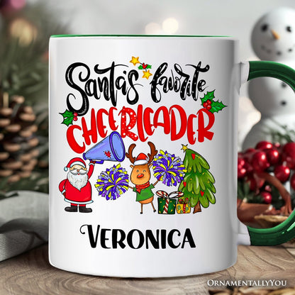 Santa's Favorite Cheerleader Christmas Personalized Mug, Sports Appreciation Gift with Custom Name