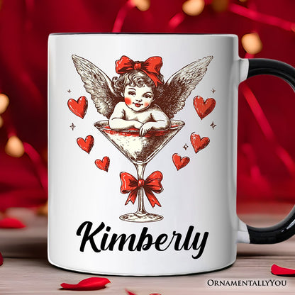 Retro Coquette Cupid Valentine Personalized Mug, Galentine Gift with Custom Name