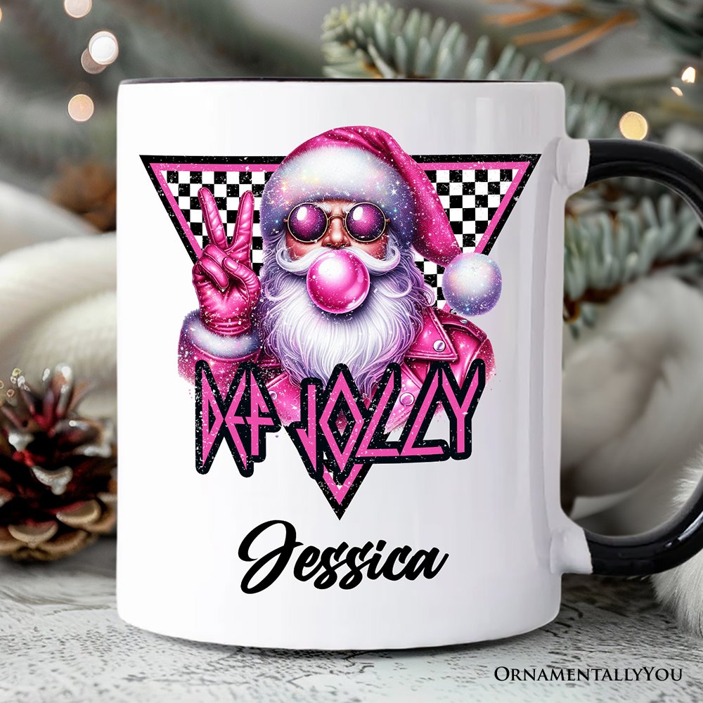 Pink Santa Blowing Bubblegum Personalized Mug, Def Jolly Coquette Retro Christmas Gift with Custom Name