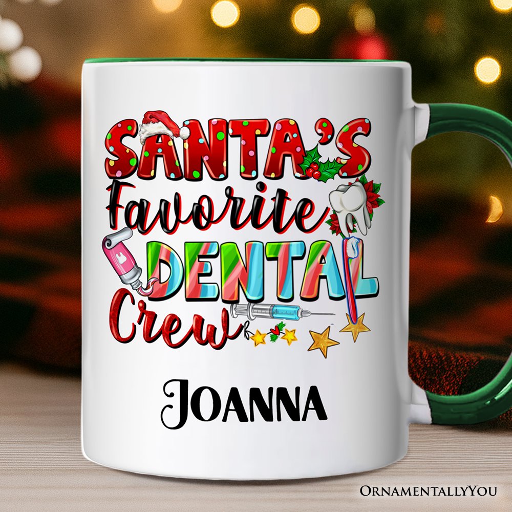 Santa's Favorite Dental Crew Christmas Personalized Mug, Dentist Office Gift with Custom Name