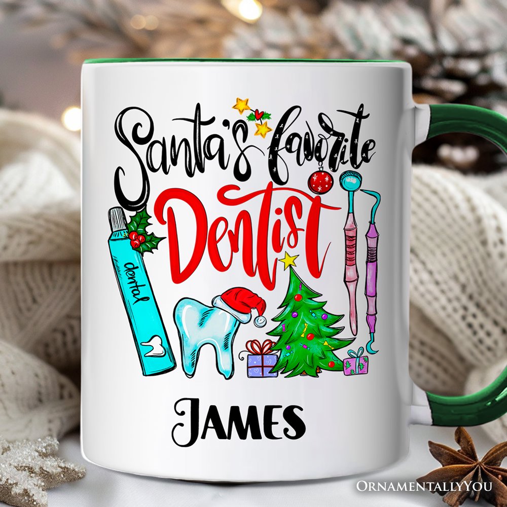Santa's Favorite Dentist Christmas Personalized Mug, Dental Healthcare Appreciation Gift with Custom Name