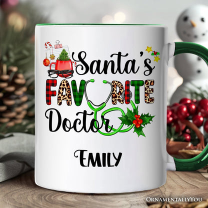 Santa's Favorite Doctor Christmas Personalized Mug, Appreciation Gift for Medical Worker with Custom Name