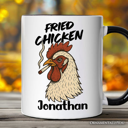 Fried Chicken Hen Personalized Mug, Funny 420 Stoner Humor Gift with Custom Name