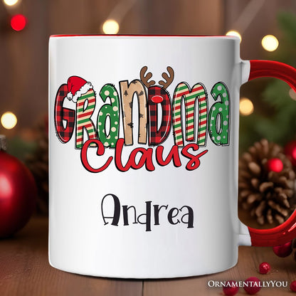 Grandma Claus Retro Christmas Personalized Mug, Matching Family Holiday Gift with Custom Name