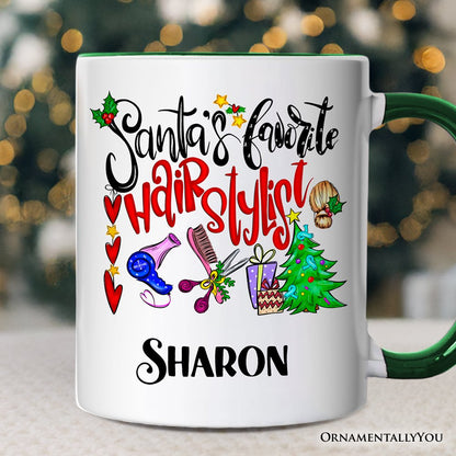 Santa's Favorite Hairstylist Christmas Personalized Mug, Hairdresser Appreciation Gift with Custom Name