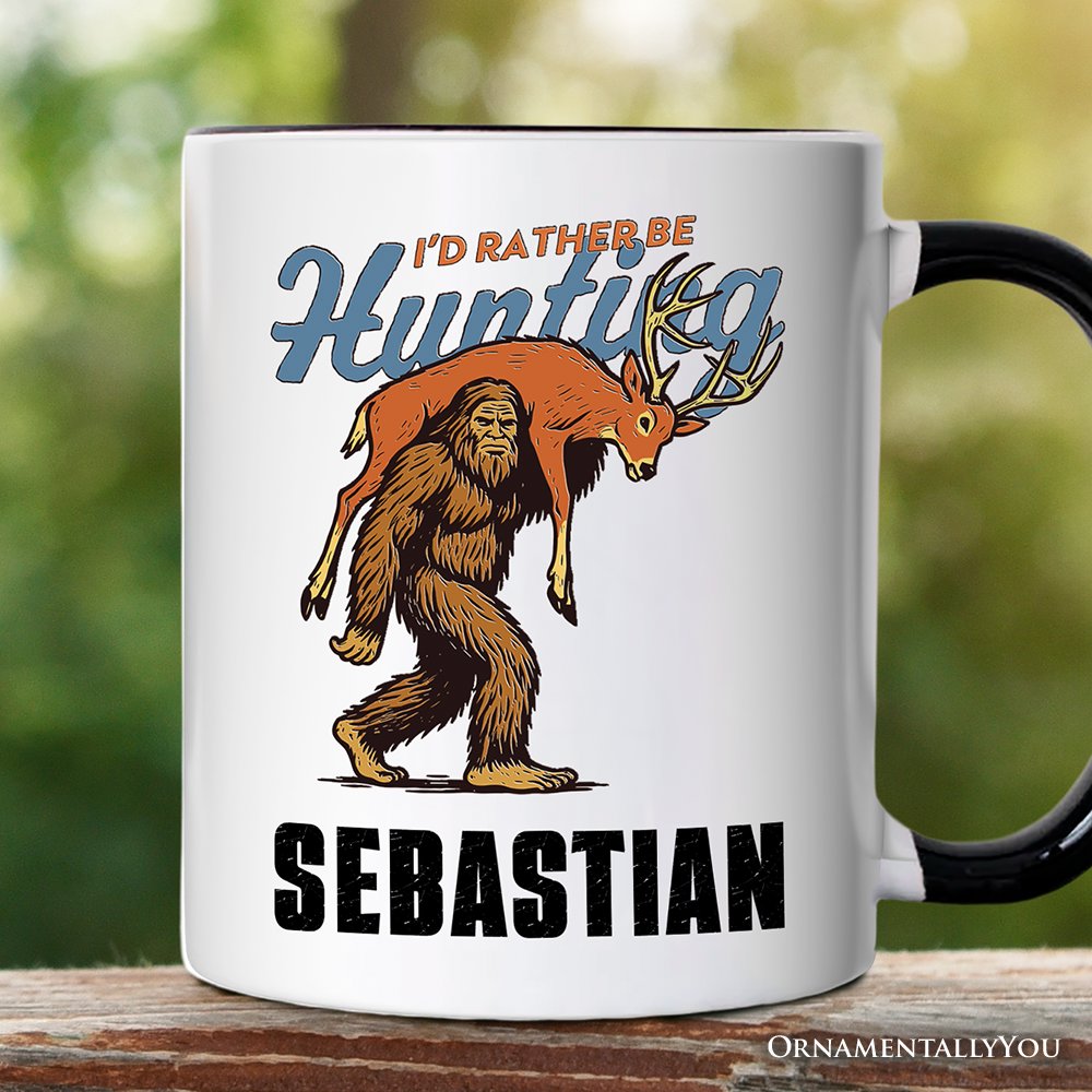 I'd Rather Be Hunting Bigfoot Personalized Mug, Funny Sasquatch Hunter Gift with Custom Name