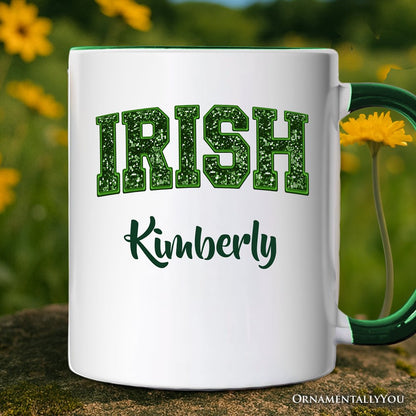 Irish Sequin St Patrick's Day Personalized Mug, Festive Green Glitter Imitation Gift with Custom Name