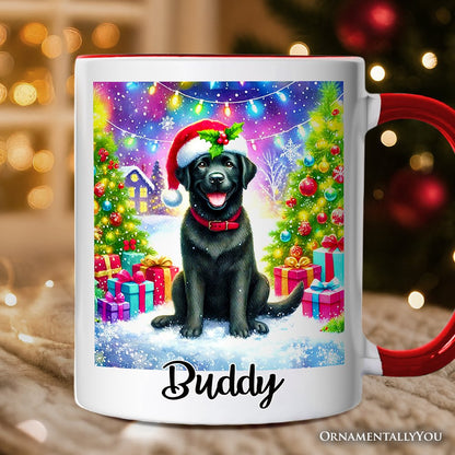 Sparkling Yuletide Black Labrador Retriever Personalized Mug, Joyful Christmas Gift with Custom Name