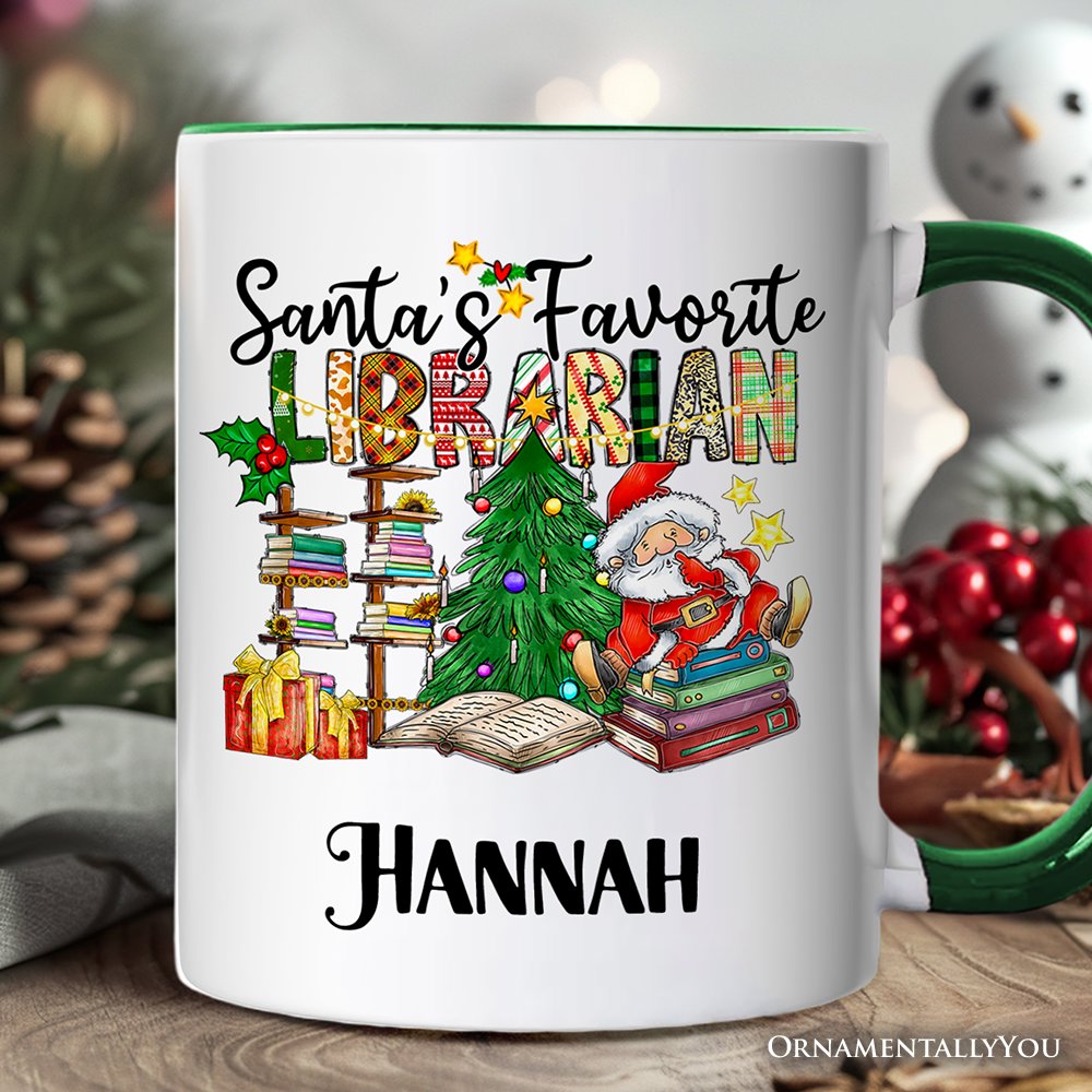 Santa's Favorite Librarian Christmas Personalized Mug, Fun Library Gift with Custom Name
