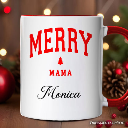 Merry Mama Retro Christmas Personalized Mug, Matching Family Holiday Gift with Custom Name