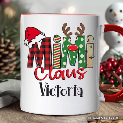 Mimi Claus Retro Christmas Personalized Mug, Matching Family Holiday Gift with Custom Name